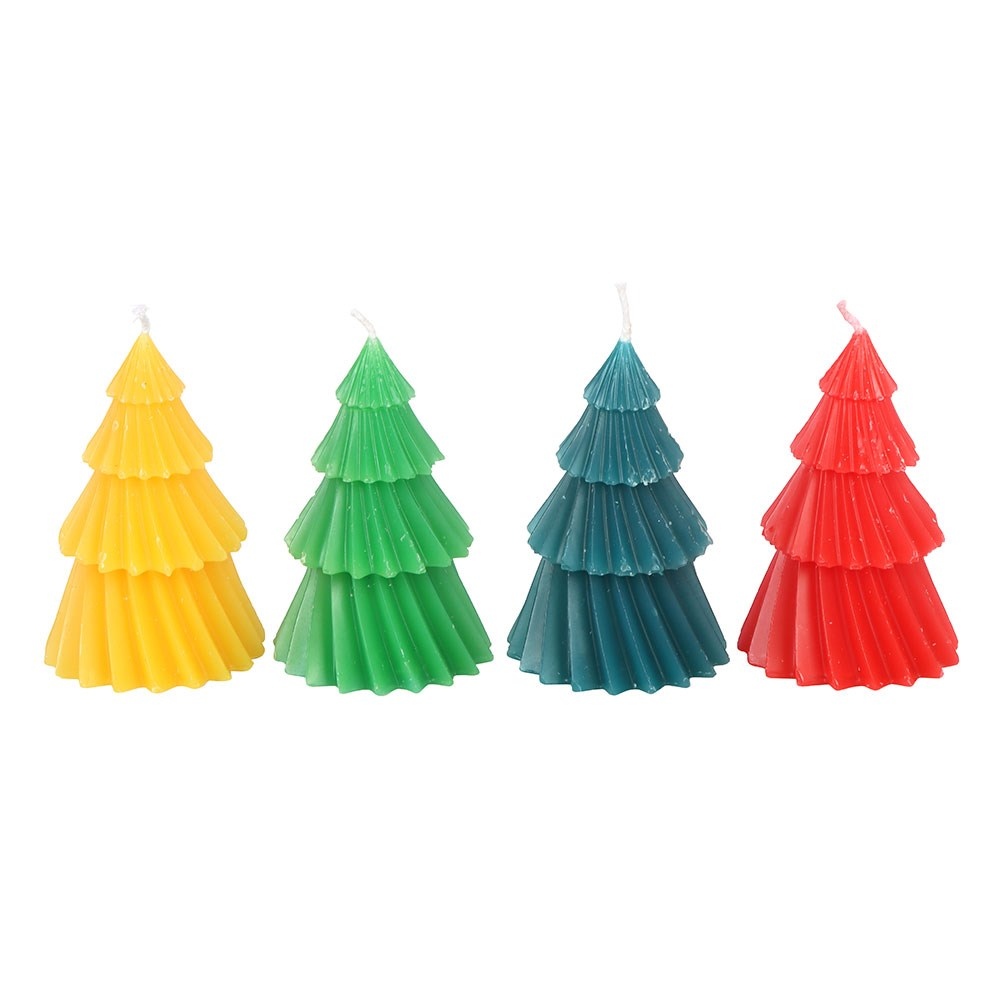 Something Different - Set of 4 Colourful Christmas Tree Figur Kerze - Mehrfarben